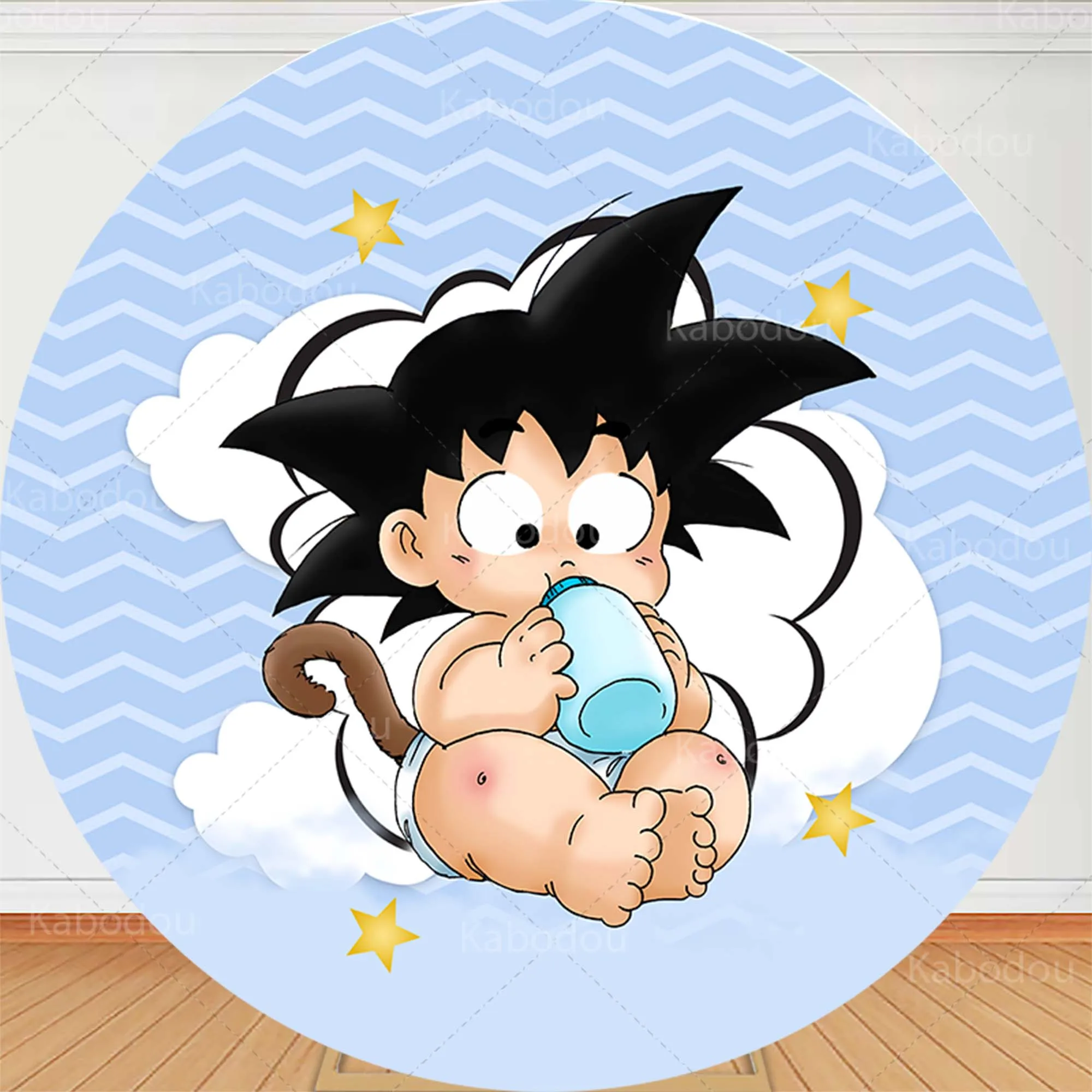 Dragon Ball Round Baby Goku Backdrop Boys Birthday For Party Decoration Baby Shower Photography Background Circle Studio Prop