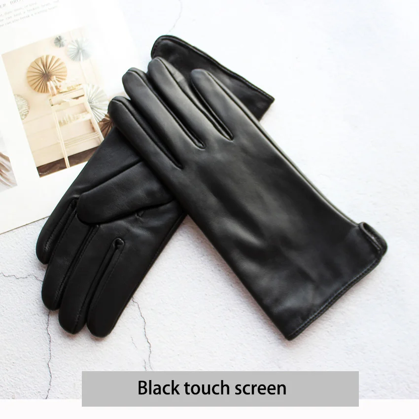 Women's Sheepskin Leather Gloves with Wool Lining - Fall/Winter Warmth for Motorcycle and Driving