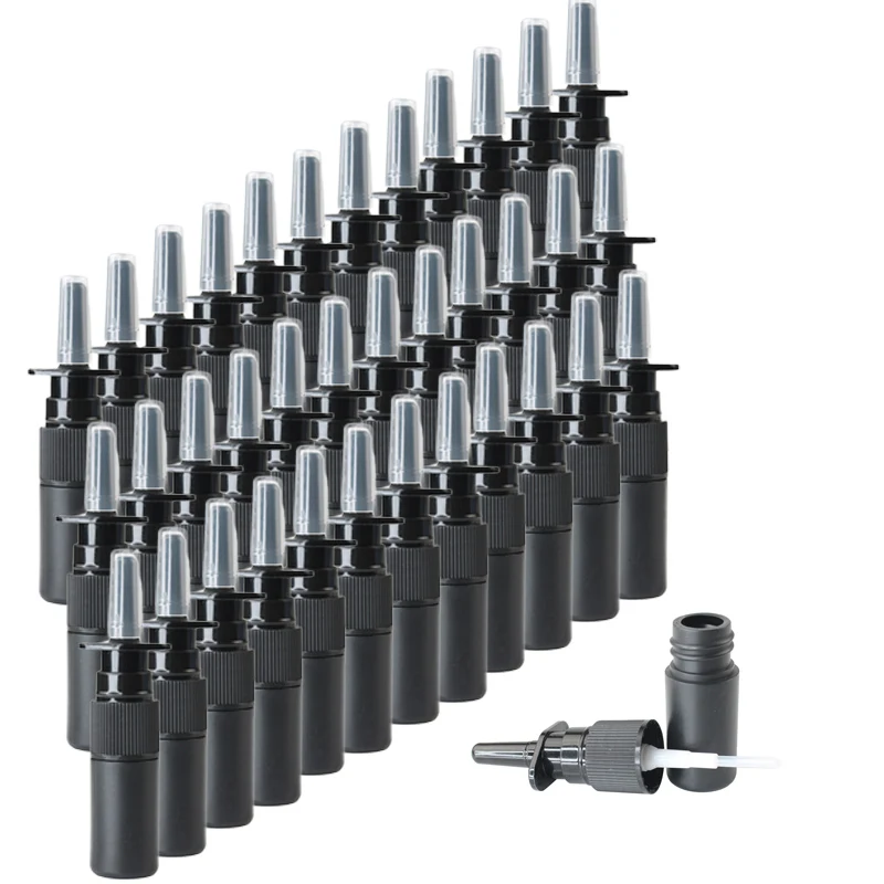 102Pcs HDPE Black Nasal Spray Bottle 5ml Portable Empty Atomizers Sample Test Pump Sprayer Mist Nose Spray Refillable Bottling