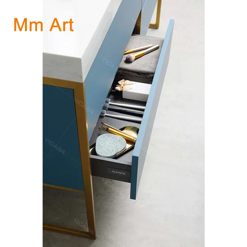 Blue double bathroom vanity set artificial stone wash top large capacity storage cabinet color and size