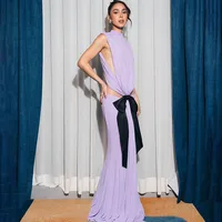 Sexy Elegant Backless Bow Lace Up Maxi Dress Women Sleeveless Hollow Out Party Evening Long Dresses White Purple Robes - Image 5