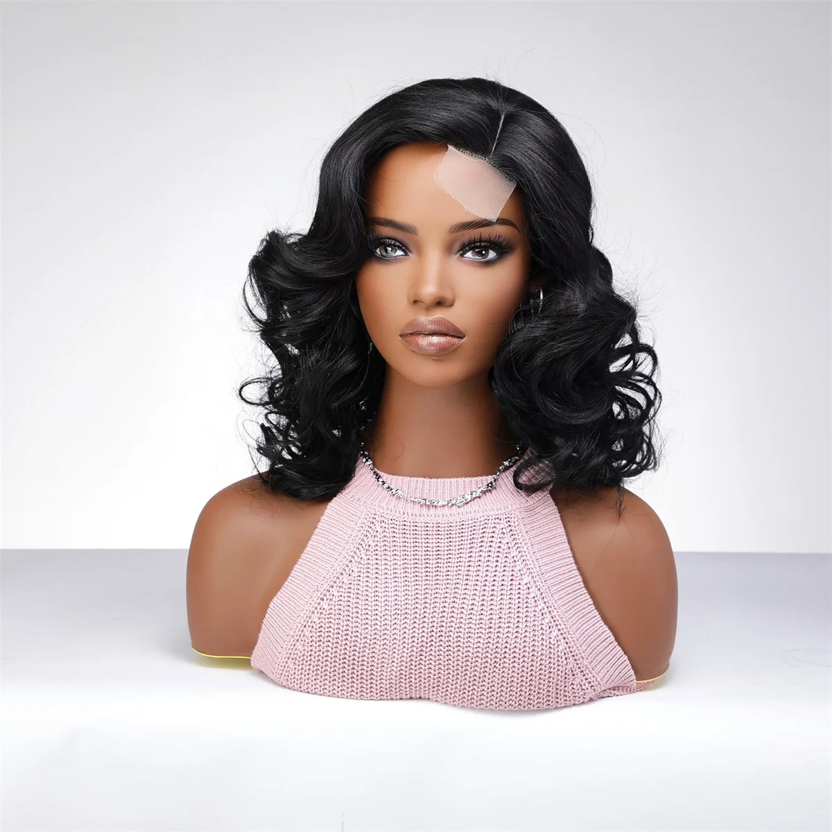 Charmsource Black Lace Wig Wavy Curly Part Lace Wigs Daily Natural Hair Wigs for Women High Quality Synthetic Wig