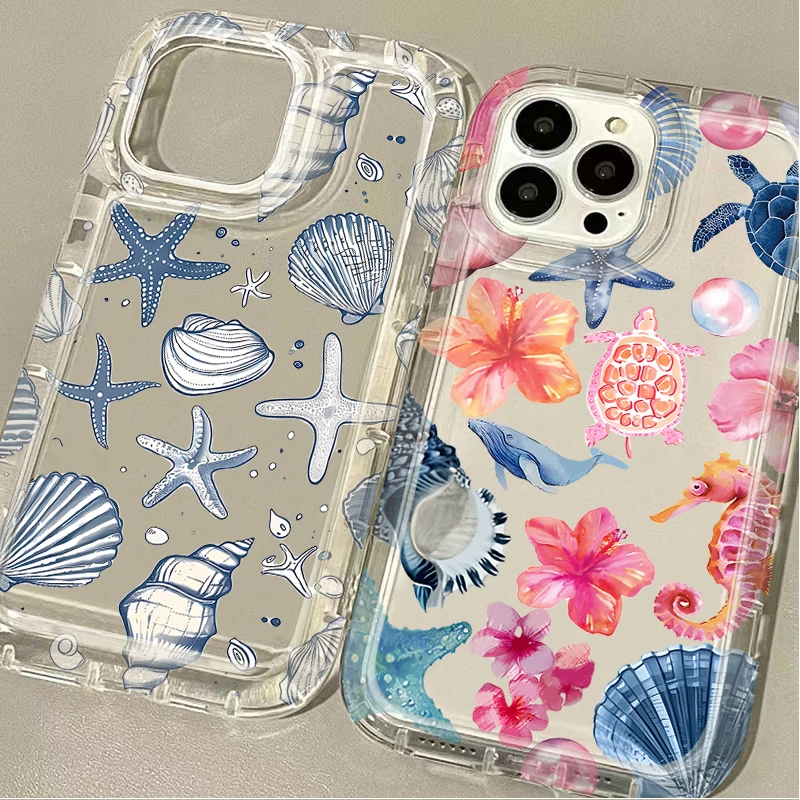 Blue Ocean Animals Clear Protective Phone Case