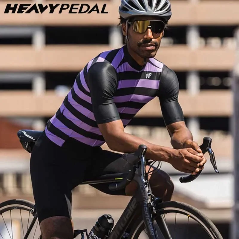 Heavypedal Italy Cycling Jersey Purple Striped Designer Shirt For