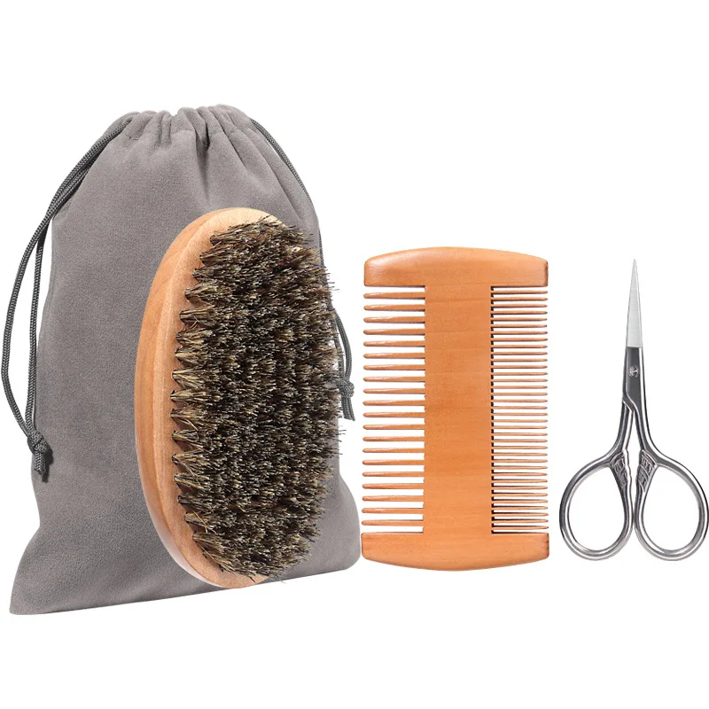 Luxurious Soft Boar Bristle Shaving Brush & Wooden Comb Grooming Kit with Gift Bag