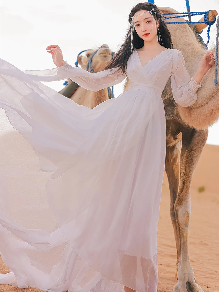 green emerald velvet dress Zapaka Women Elegant White Chiffon Long Sleeve Formal Dress High Neck Mermaid Wedding Guest Dress, White / US10 main image 0