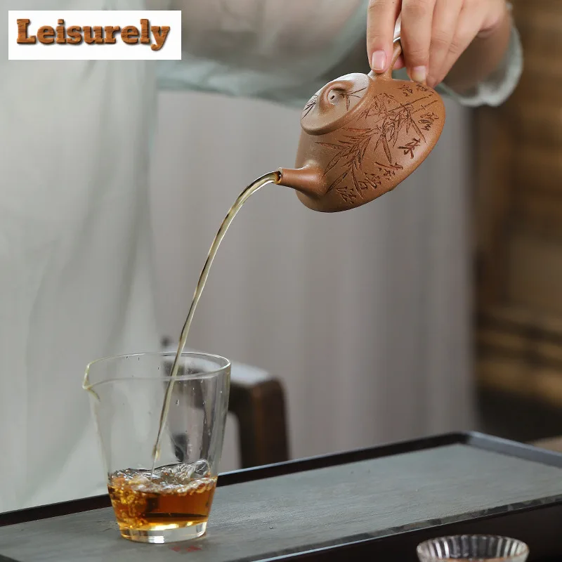 Classic Yixing Purple Clay Teapots Handmade Stone Scoop Pot Raw Ore Mud Kettle With Infuser Zisha Tea Set Tea Ceremony Ornaments