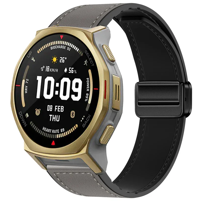 20mm Dual-Material Magnetic Bracelet Watchband in Silicone and Leather