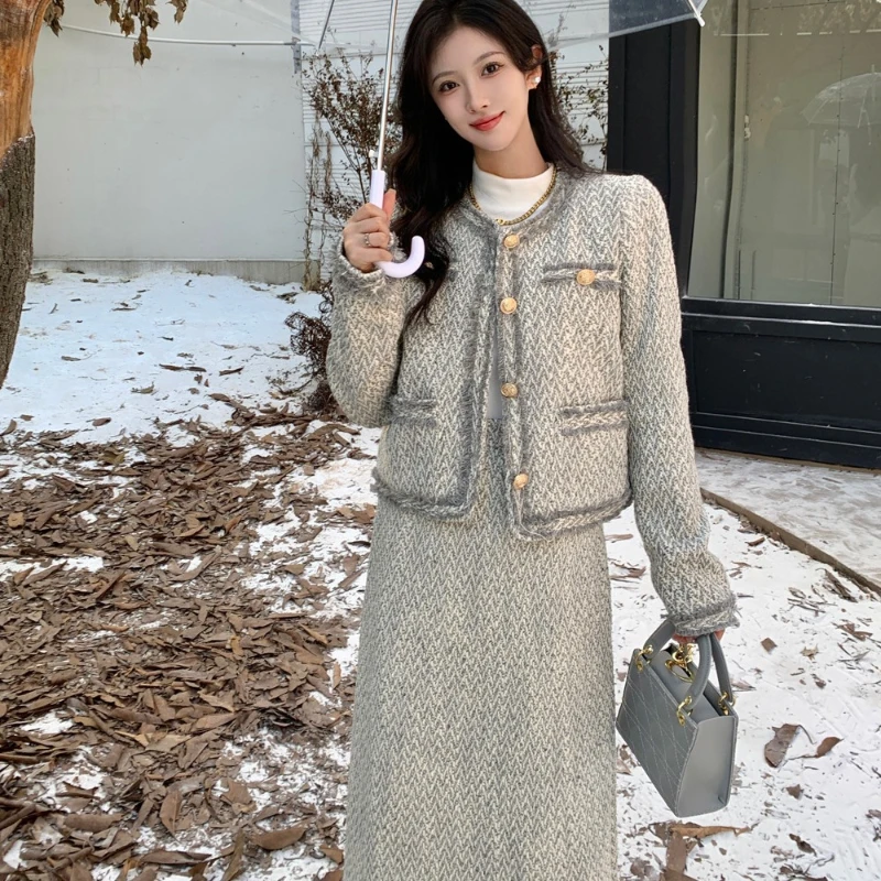 

Модный женский костюм-двойка, юбка с длинным рукавом и облегающая юбка с завышенной талией