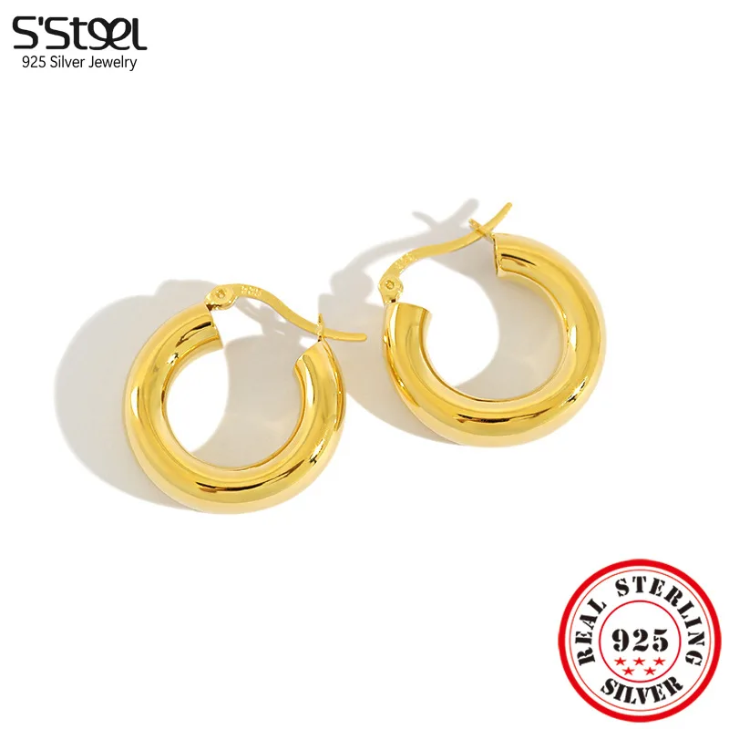 

S'STEEL 925 Sterling Silver Hollow Hoop Earrings Gifts for Women Vintage Luxury Designer Tragus Piercing Earings Wedding Jewelry