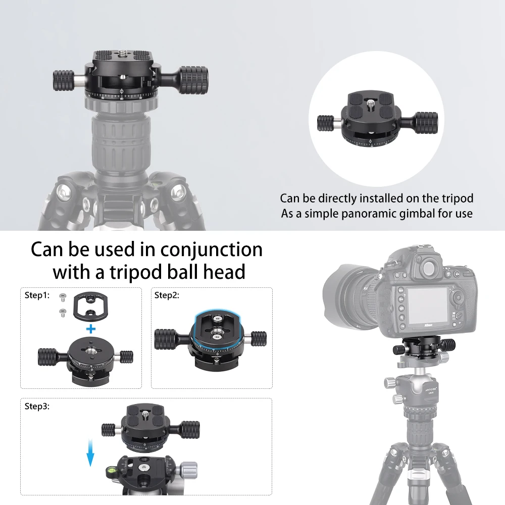 ARTCISE LH4 Leveling Base Tripod Head 360&deg;Panoramic with Arca Swiss Quick Release Plate Clamp for DSLR Camera Video Load 10kg