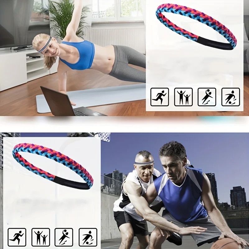 Braided headband with silicone anti slip sweat guide running hair band, yoga anti sweat band, fitness and sports headband