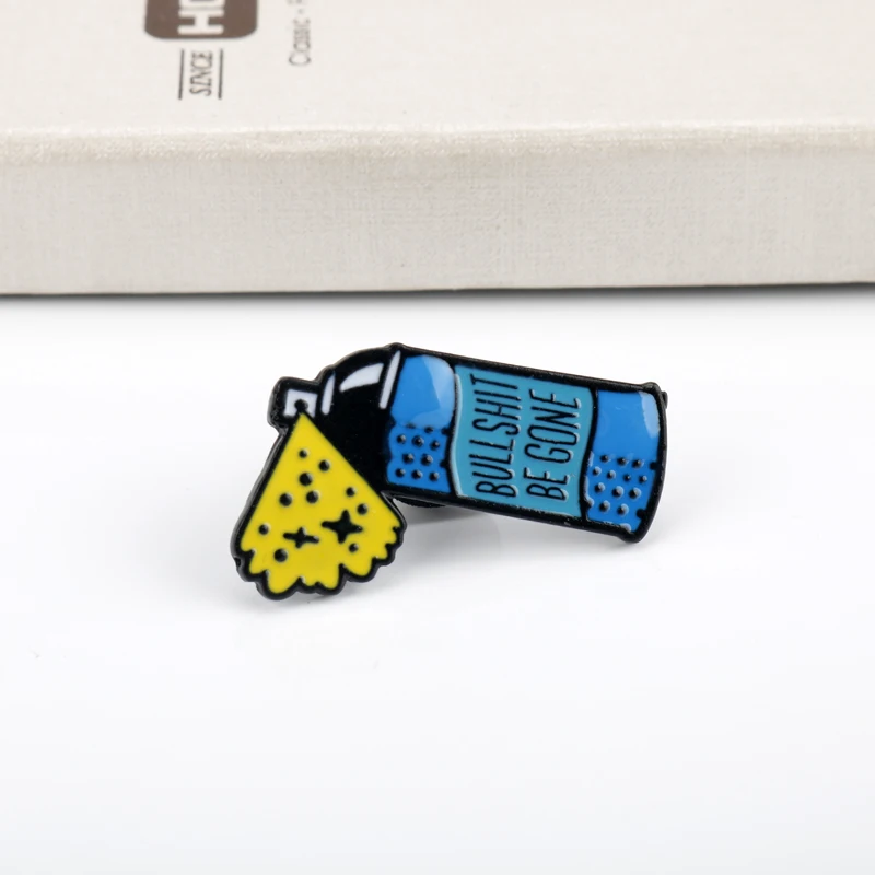 Creative Blue Spray Bottle BULLSHIT BE GONE Badge Brooch Pins Trendy Cartoon Alloy Enamel Lapel Pin Jewelry Gift For Friends