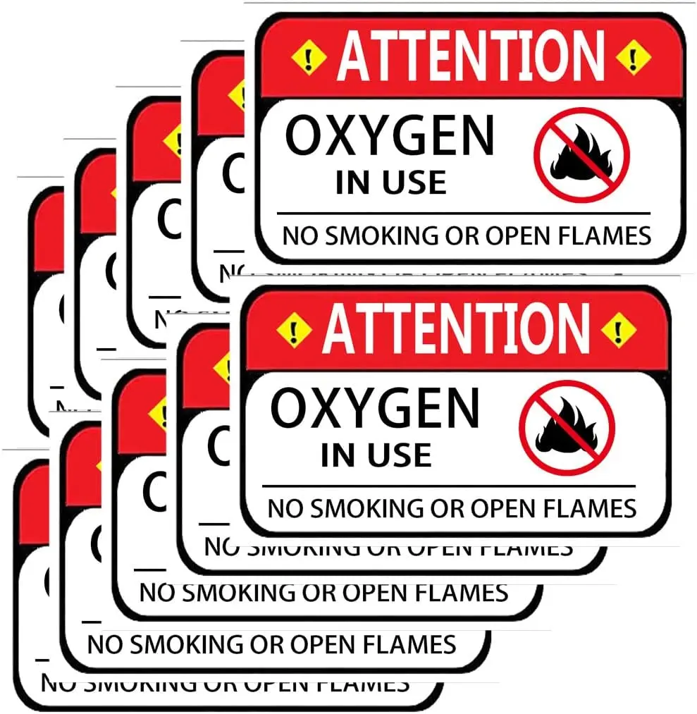 

10 Pcs Oxygen In Use Warning Sign Stickers Labels 3×5 Inch Adhesive Flammable Danger No Smoking No Open Flames Caution Labels