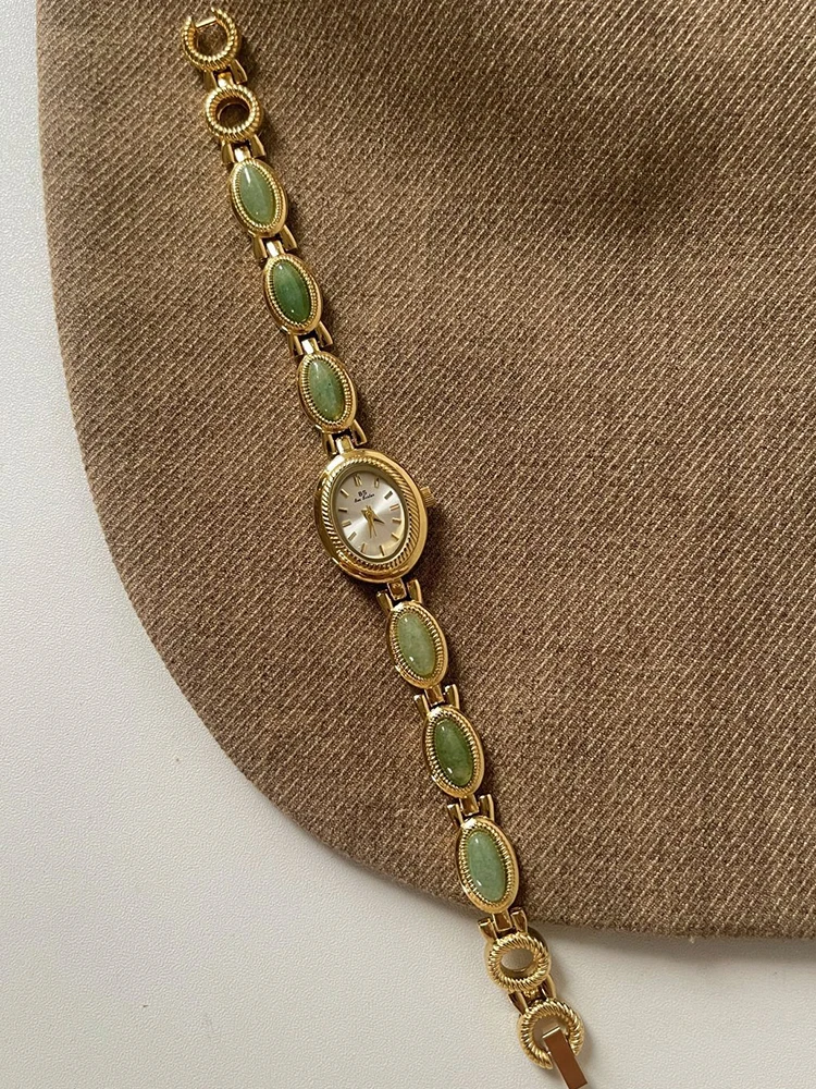 ساعة يد كوارتز يشم أخضر فاخرة للسيدات