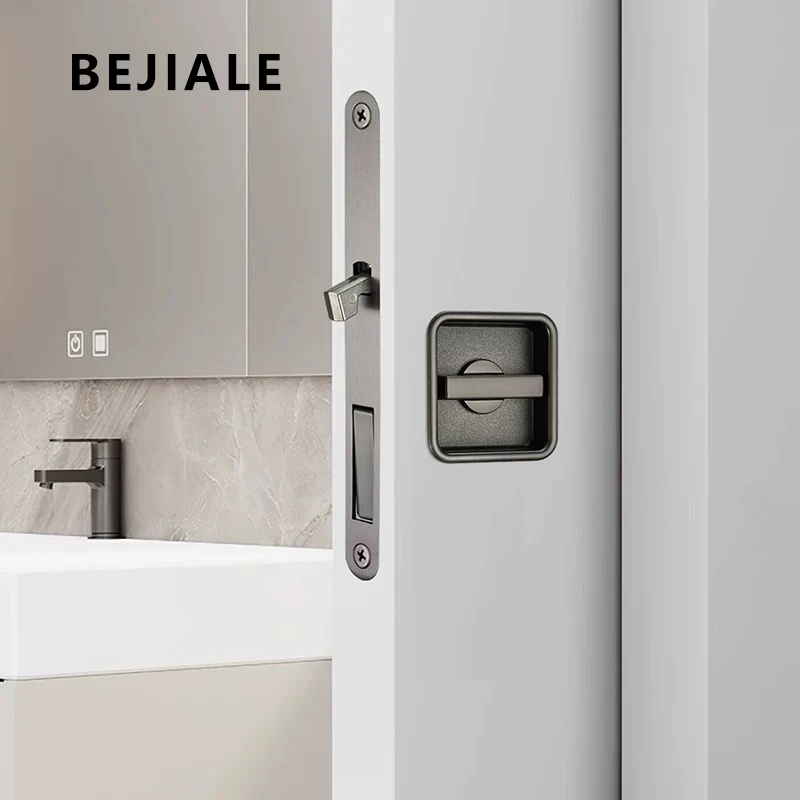 New Square Pocket Wooden Sliding Door Lock Sliding Door Lock Black Indoor Kitchen Bathroom Mobile Hook Gray