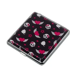 Skull And LOVE Leather Cigarette Case Box Portable Cigar Box-Up to 20 King Size 84mm Cigarettes Volume