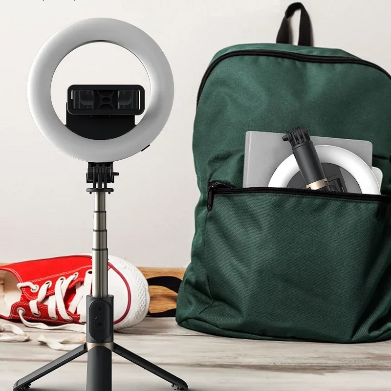 COOL DIER 무선 블루투스 셀카봉, 6 인치 LED 링 사진 조명, 아이폰 안드로이드용 접이식 삼각대 모노포드, 신제품