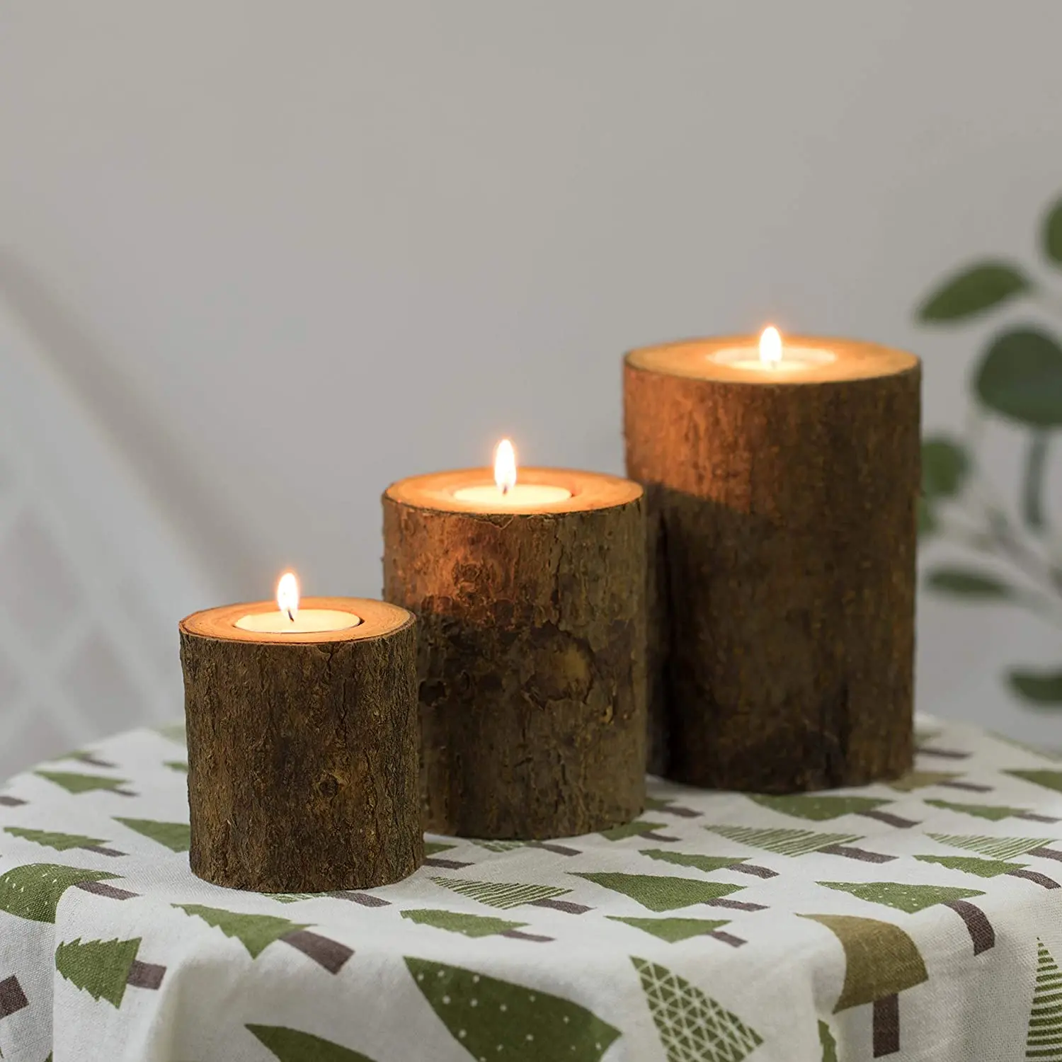 Vintiquewise Bark Wooden Pillar Tree Stump Tea Light Rustic Candle Holder