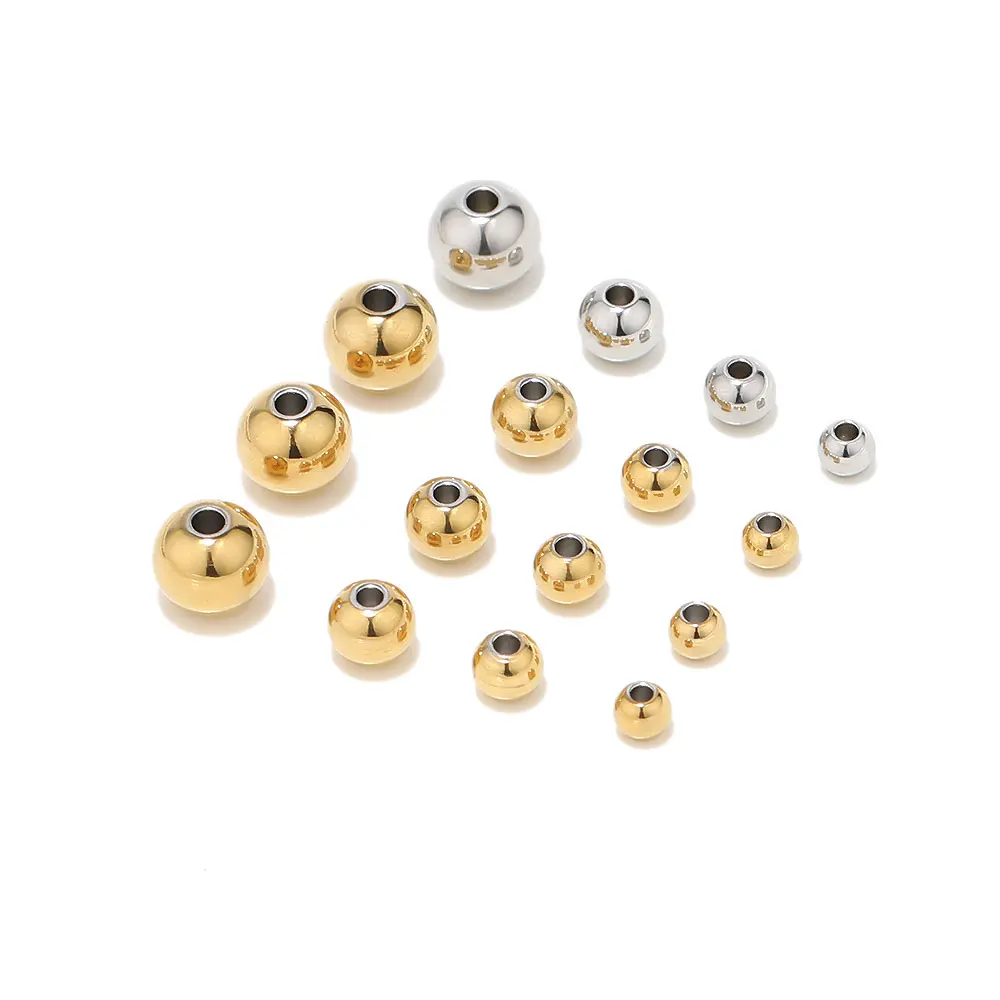 3 - 8mm Edelstahl Gold Farbe Lose Perlen Armbänder Halsketten Charms Spacer Perlen für DIY Schmuck Machen Groß liefert