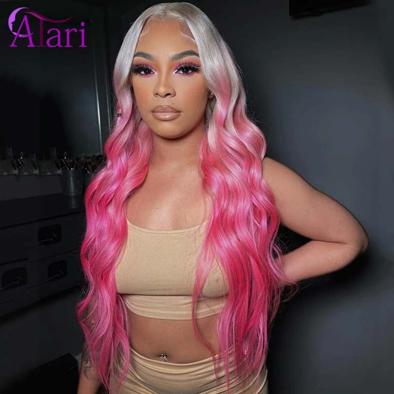 

13X6 Blonde Ombre Water Pink Wig Transparent 13x4 Lace Frontal Human Hair Wigs for Women Pre Plucked Lace Front Body Wave Wig