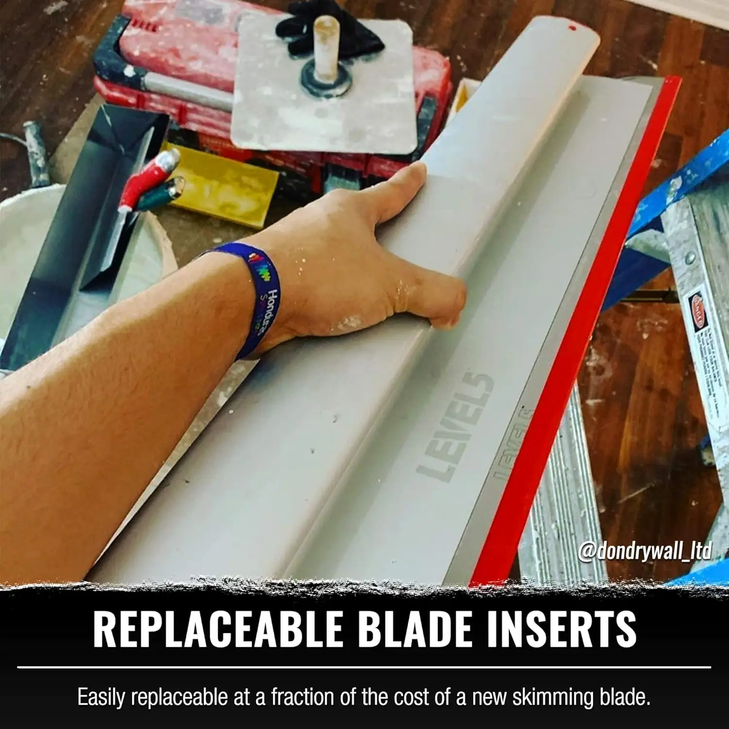 Level5 Drywall Skimming Blade Set | 10, 24 & 32 Inch Skimming Blades, 37-63 Inch Extension Handle | Aluminum Body & Stainless 4