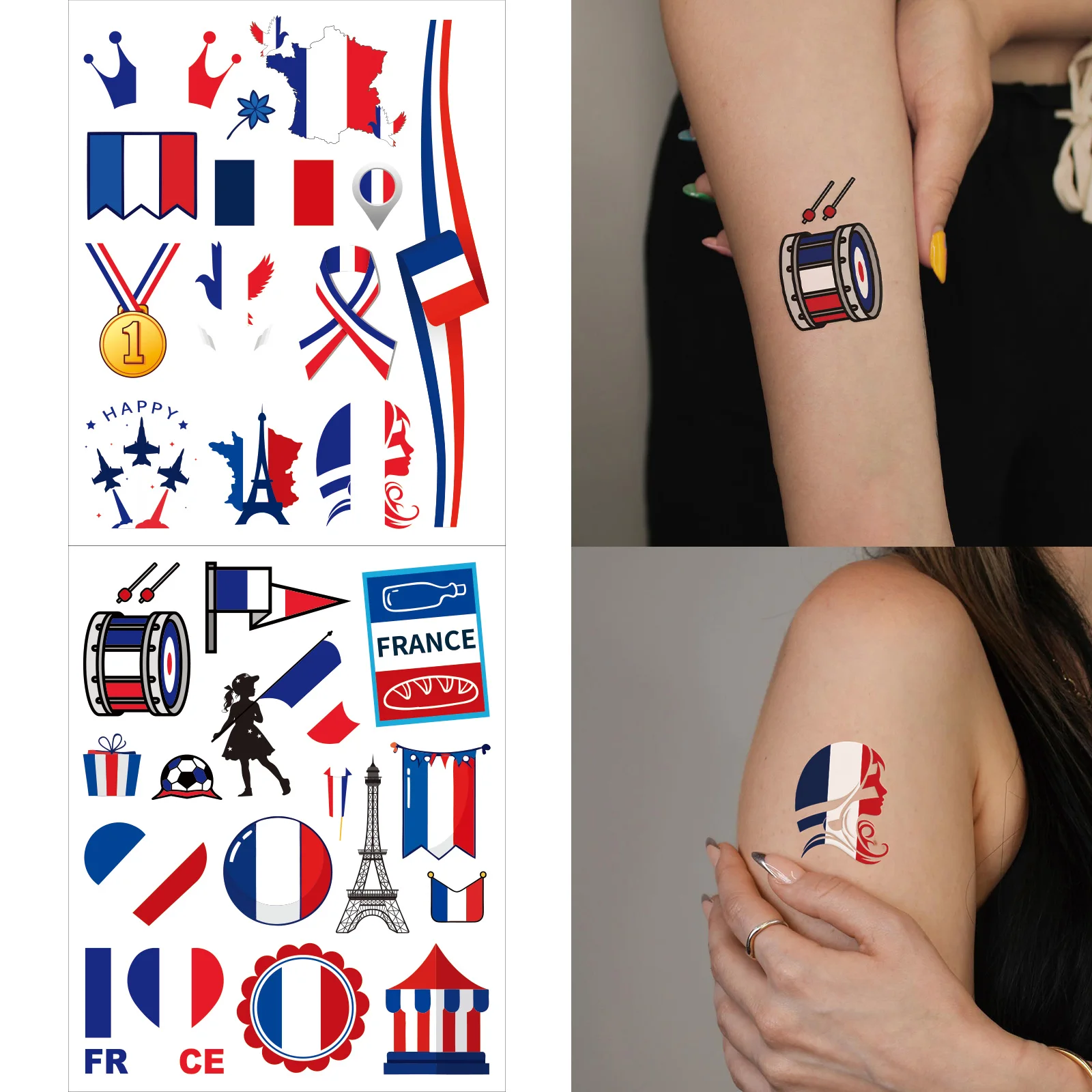 2pcs National Flag Tattoo Stickers World Football Sports Competition France  National Flag Marathon Games Fans Party Tattoo - AliExpress, image size:1600x1600