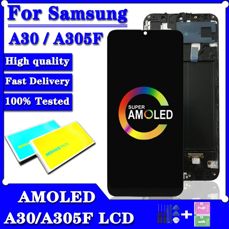 

Super Amoled For Samsung A30 LCD Display Touch Screen With frame Digitizer Assembly A30 A305/DS A305F A305FD A305A LCD