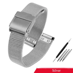 Elegant Milanese Mesh Watch Strap - Silver & Gold Stainless Steel, 13mm/14mm - 14mm (Silver)