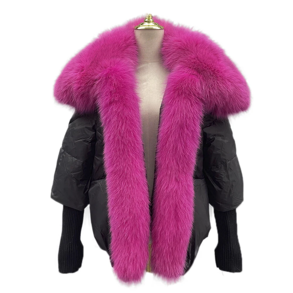 

JANEFUR Winter Jacket for Women 2023 Luxury 100% Real Fox Fur Collar Trim Detachable Warm Goose Down Coats Fashion Puffer Jacket