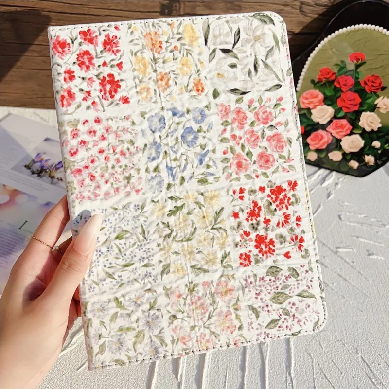 Fabric Flowers Tablet Cover - Artistic Design and Durable Protection