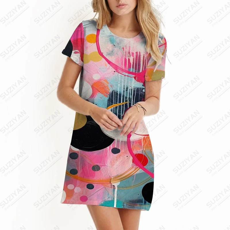

Summer High Quality Dress Women's Loose Relaxed Comfortable Short Sleeve Dress Street Fashion Dress 3D Print Round Neck Dress