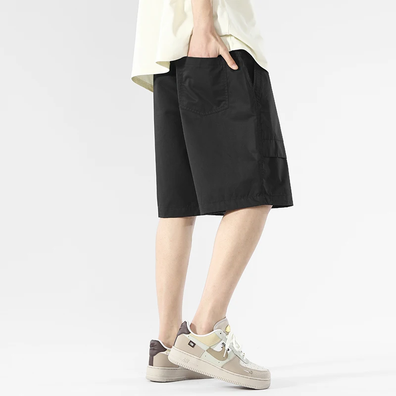 Men's Summer Drawstring Elastic High Waist Letter Printing Pockets Solid Casual Sports Loose Workwear Trousers Fashion Shorts