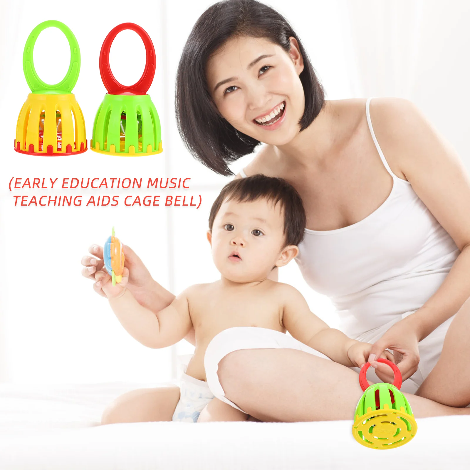 2Pcs Infant Baby Training Cage Design Handbell Kids Handheld Baby Plastic