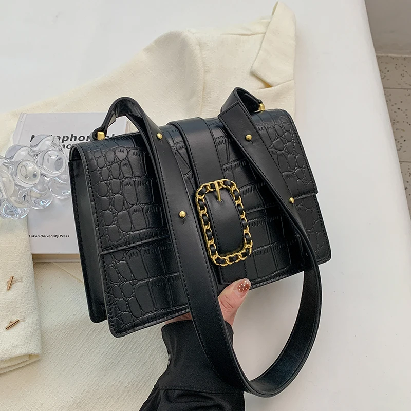 

Черная кросс-боди сумка с каменным узором для женщин 2023 маленькая сумочка из искусственной кожи женская сумка портфель дизайнерская сумка через плечо