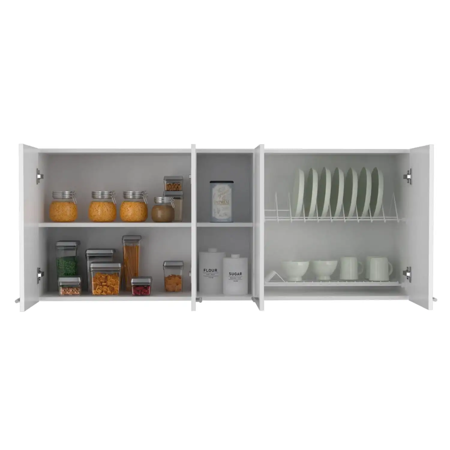 Portofino 150 Wall Cabinet, Double Door, Two External Shelves, Two Interior Shelves White