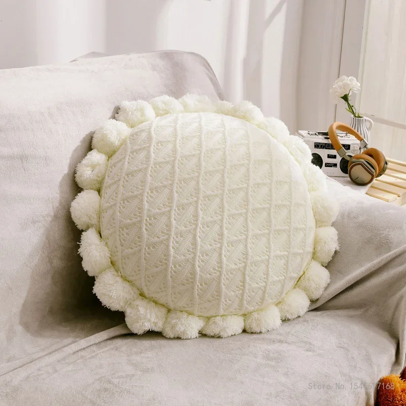 Creative Pillow Knitted Wool Cushion for Sofa, Lattice Ball, Nordic, Circular seat cushion, Stereo Hollow Cushion, 50cm Diameter