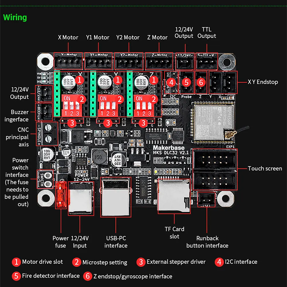 Makerbase MKS DLC32 마더보드 오프라인 컨트롤러, 32 비트 ESP32 와이파이 GRBL TS35 터치 스크린, 데스크탑 레이저 타각기