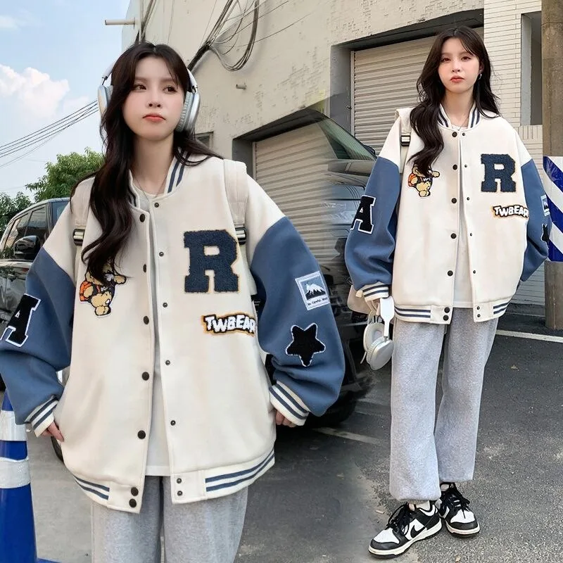 New Autumn and Winter Padded Baseball Jersey Women American Retro Loose Sweater Women Jacket 1