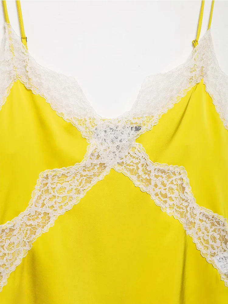 TFMLN Sexy Women Neckline Lace Spliced Thin Sling Top Fashion Soft Satin Sling Camisoley 2025 New Sleeveless Summer Clothing