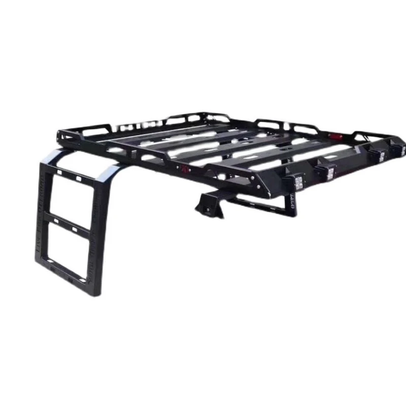 07-22 Side Ladder Integrated Luggage Rack Steel 2-Door Roof Luggage Rack + 4 Spotlight Holes Are Suitable For Jeep Wrangler