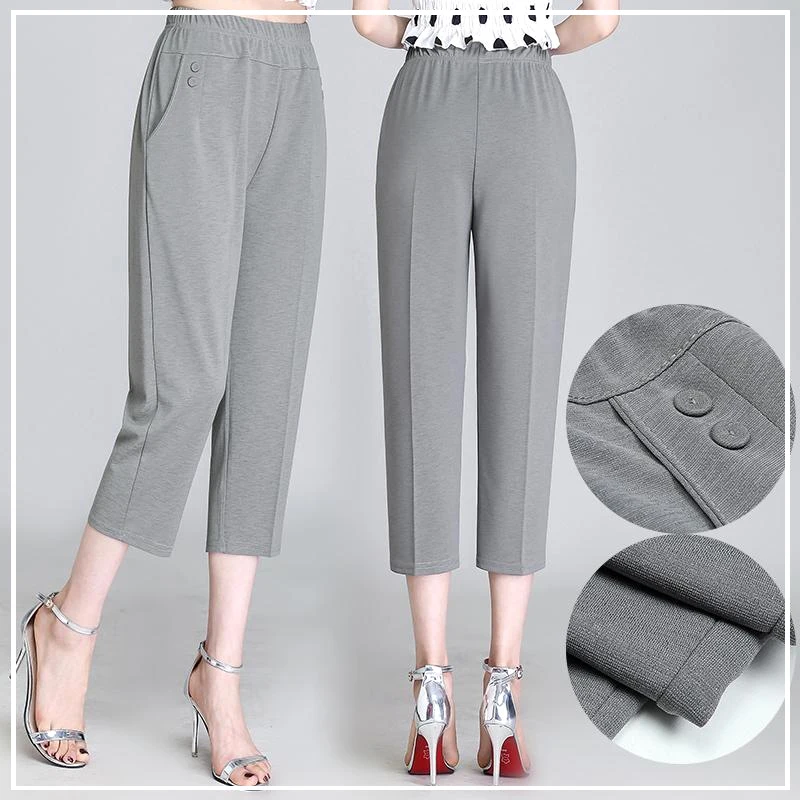 2024 Summer Large Size Loose Fitting Leisure Comfortable Elastic Waist Solid Color Thin Style Women's Straight Leg Pants