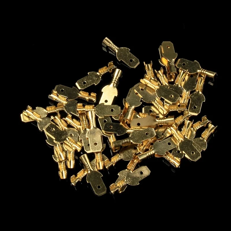 Terminal Connector 100Pcs 2.8/4.8/6.3mm Female Male Crimp Gold Brass Silver Car Speaker Electrical Cable