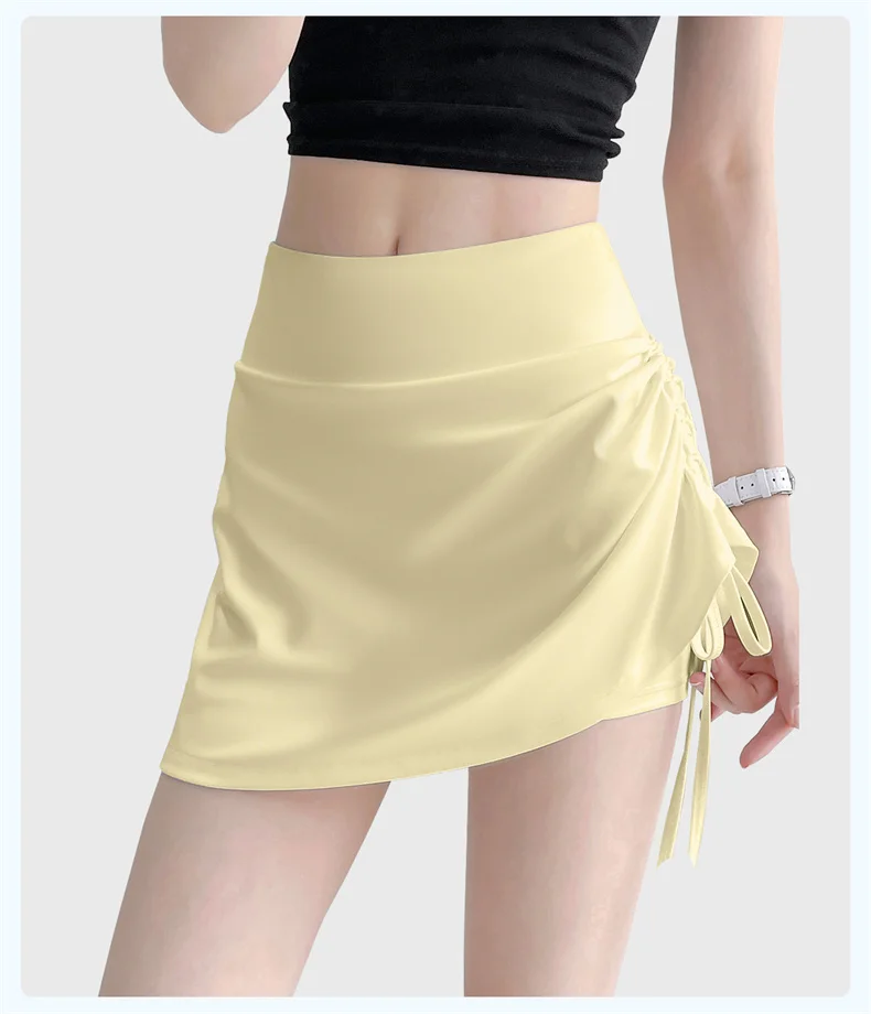Damen-Tennis-Skorts mit hoher Taille, Kordelzug, plissiert, atmungsaktiv, elastisch, sportlich, Golf, Laufen, Joggen, Badminton-Culottes – Detail 9