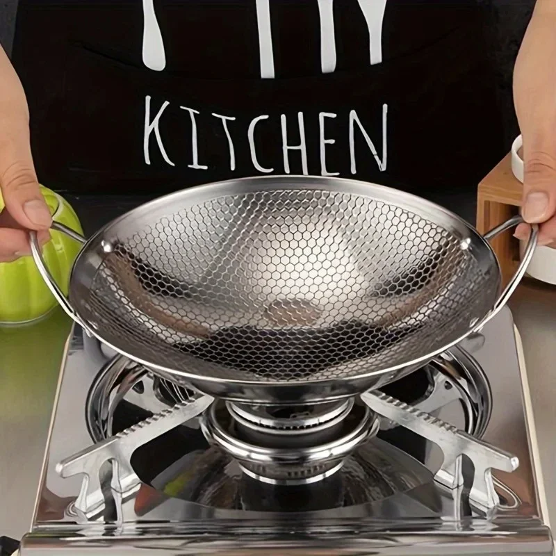 1pc 29cm/11inch stainless steel honeycomb skillet non-stick with handle scratch-resistant cooking pasta steak porridge ramen 1