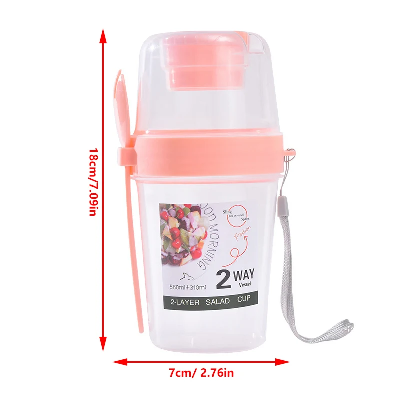 Portable Double-Layer Salad Cup Oatmeal Cereal Nut Yogurt Salad Cup Container Set Fork School Lunch Box Food Storage Box