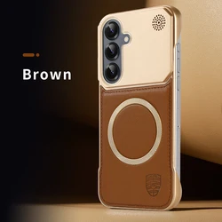 Magsafe Magnetic Luxury Solid Color Leather Aromatherapy Phone Case - Premium Back Cover - Galaxy S23 Ultra (Brown)
