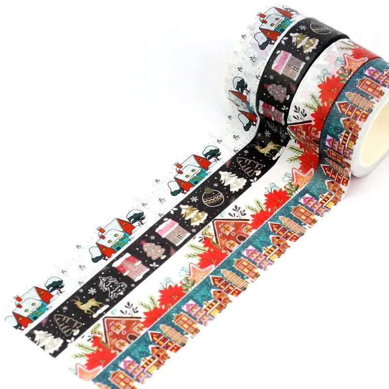 대량 10 개/몫 장식 크리스마스 주택 Washi 테이프 Scrapbooking 접착 마스킹 테이프에 대 한 설정 귀여운 저널링 Kawaii Papelaria