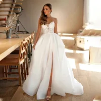Detachable Long Puff Sleeves Sweetheart Lace Applique Bridal Grown Custom Made Formal Bridal Grown 2024 Vestido De Noival 1