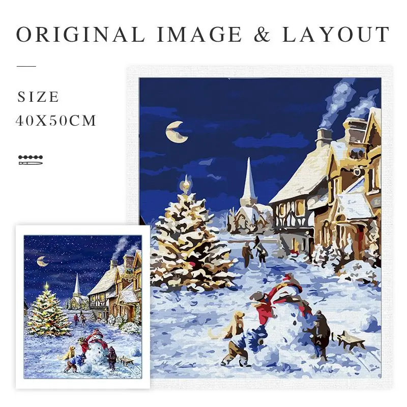 Large Christmas Paint by Numbers for Adults,Winter Snow Scene Church Paint by Numbers Kit for Adults Beginner,DIY Animals Oil Painting Acrylic